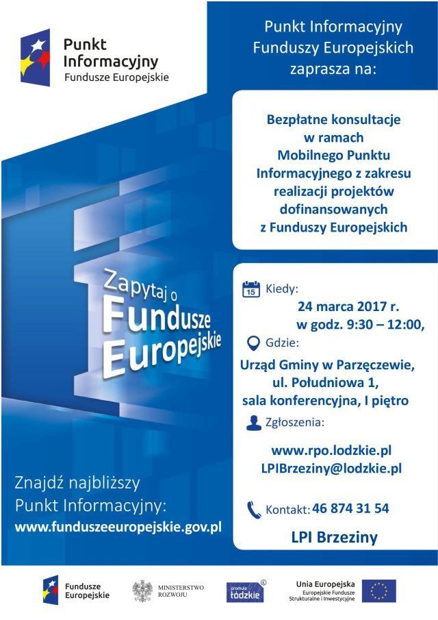 Bezpłatne konsultacje w ramach Mobilnego Punktu Infomracyjnego z zakresu realizacji projektów dofinansowanych z Funduszy Europejskich